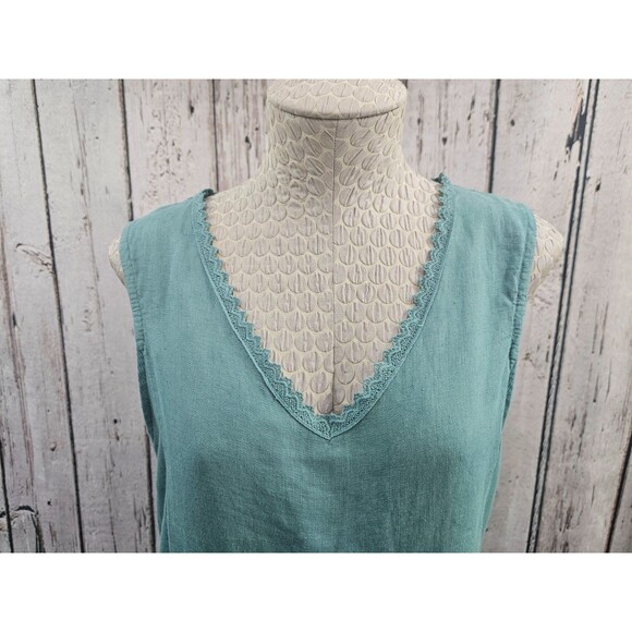 ALK Women's S Terzo Millennio Italy Teal Crochet Neckline 100% Linen Shift Dress - Picture 2 of 9